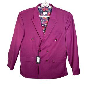 Ron Tomson LA Blazer Size 52 Burg Fushia Floral Lining NWT $810‎ Double Breasted
